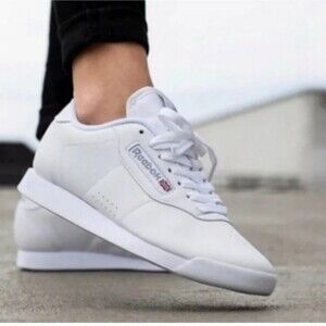 Reebok Womens Princess Classic White Leather Sneakers Retro 90s Style Shoes Sz 8